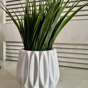 Modern White Vase with Green Faux Plant